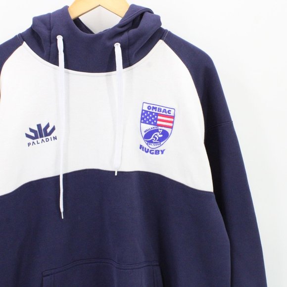 Paladin Hoodie Sweatshirt Mens Navy Blue Pullover Ombac Rugby Logo Cotton XL - Picture 2 of 10